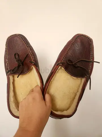 Original L.L. Bean Men's Shearling-Lined Leather Moccasin Slippers – Size US 12 D