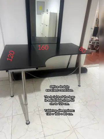 Black L-Shaped Office Desk with Adjustable Height Legs