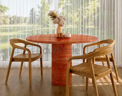 Pelagia Red Travertine Round Dining Table (130x75 cm)