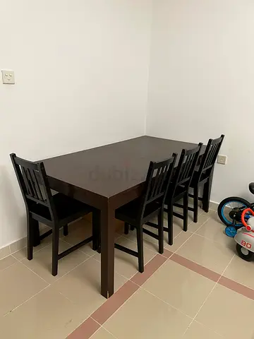 Solid Wood Dining Table with 4 Chairs - Dark Brown