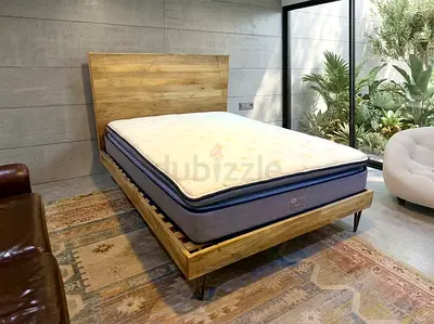 West Elm Solid Wood Platform Bed Frame with Headboard -Queen Size