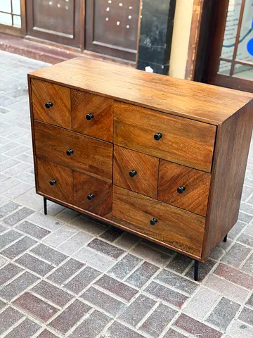 Crate&barrel Solid Mango Wood 6-Drawer Chest on Metal Legs - Good Condition