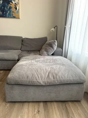 Light grey fabric 4 large-seater sofa with chaise lounge - immaculate condition with marble counter
