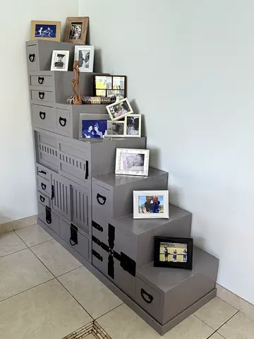 Gray Multi-Drawer/Sliding Korean Tansu Storage Cabinet with Decorative Hardware