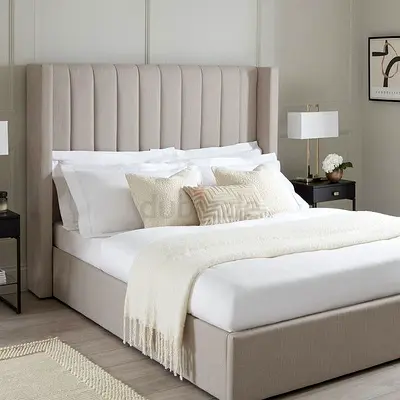Upholstered King Bed Frame with Padded Headboard