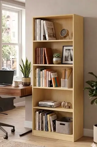 Light Oak 5-Shelf Bookcase / Bookshelf - Good Condition