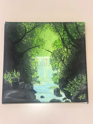 🎨 Handmade Forest Waterfall Canvas Painting