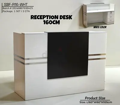 White Reception Desk 160cm with Storage Drawers