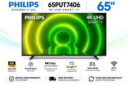 Philips 65" 4K UHD Smart TV (65PUT7406) - Google TV, Dolby Vision/ATMOS