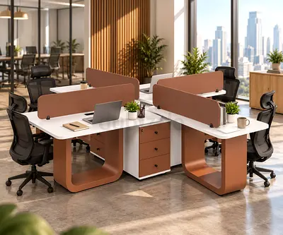 4-Person White Multi-Style Workstation with Center Partition – Dubai