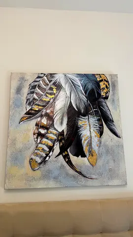 Large Feather Wall Art / Canvas Painting – 101 × 101 cm