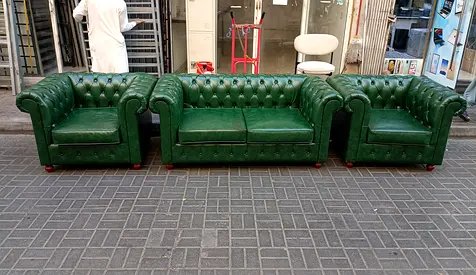 Green Chesterfield 3-piece Sofa Set (2 Armchairs + 2-seater Sofa) - Used