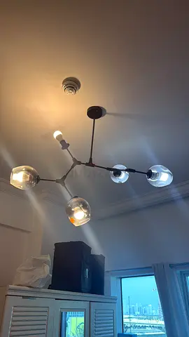 Modern 5-Arm Glass Globe Ceiling Light Fixture - Black Metal