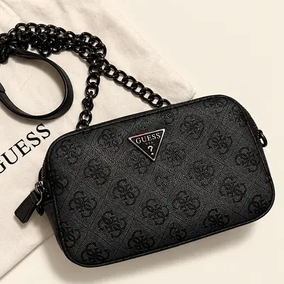 GUESS Black Logo Chain Crossbody Bag - Small Shoulder Purse
