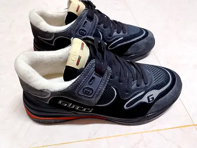 Brand New Gucci Men's Black/Grey Leather & Mesh Sneakers Size UK 5 , EUR 39 for Men
