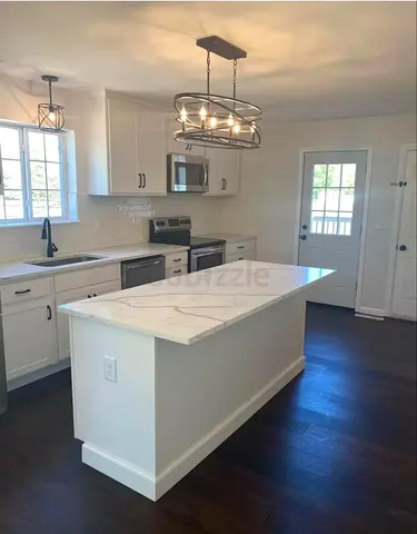 White Kitchen Island with Quartz Top