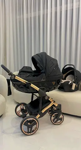3-in-1 Luxury Black Baby Stroller with Infant Car Seat and Bassinet