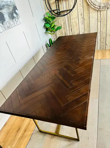 Herringbone Wood Dining Table with Metal Legs