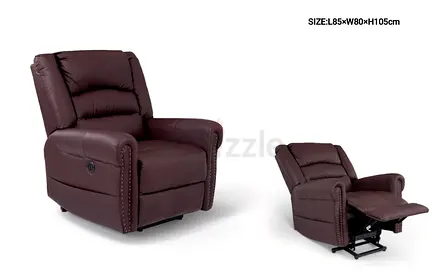 Brown Leather Recliner Armchair with Nailhead Trim - Comfortable Single Seater