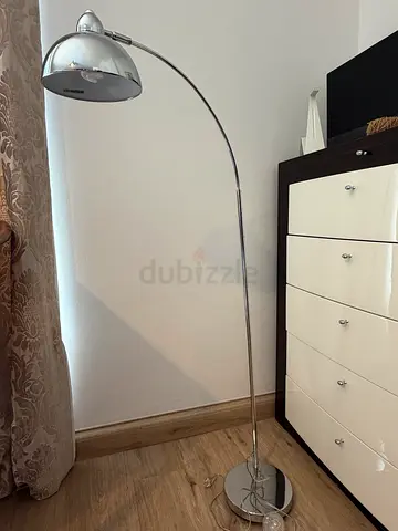 Chrome arc floor lamp with dome shade - good condition