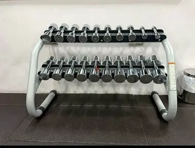 Compact chrome dumbbell set with 10 pairs on rack - good conditio TechnoGym brand