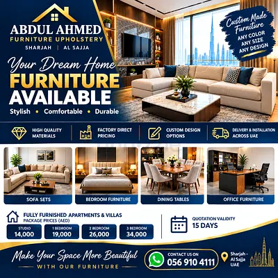 Abdul Ahmed Furniture Upholstery - Sofa, Bedroom, Dining & Office Sets (Custom Made)