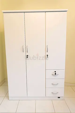 White 3-Door Wardrobe with Drawers - new
