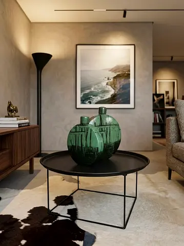 B&B Italia Modern Round Black Metal Coffee Table with Tray Top