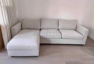 Light grey L-shaped 3-seater sofa with chaise lounge - good condition