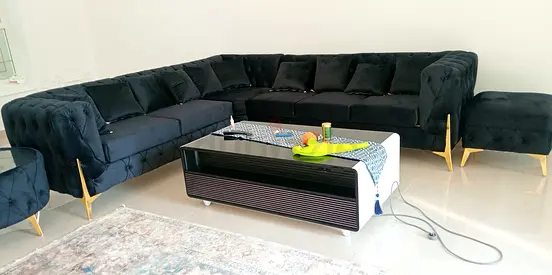 L shape sofa with single stool and table brand new available