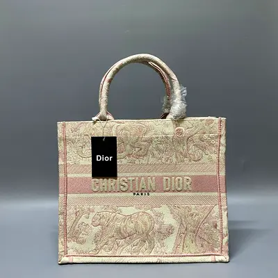 Christian Dior Book Tote - Pink Embroidered Canvas