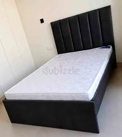 Single Bed Frame with Headboard and Mattress - Dark Grey