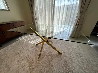 Glass Dining Table with Gold Metal Base
