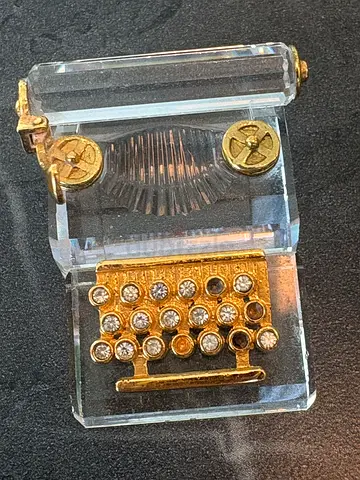 Vintage miniature crystal telephone ornament with gold-tone and rhinestones