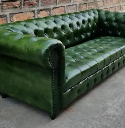 Classic Green Leather Chesterfield Sofa