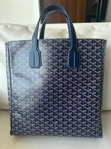 Goyard Voltaire tote in Navy Blue Goyardine canvas with navy leather handles