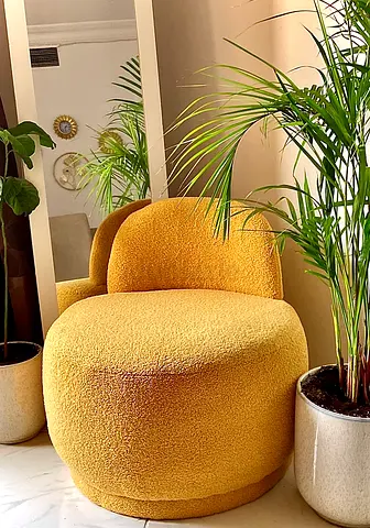 Cozy Mustard Bouclé Accent Chair — Good Condition