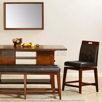 Wooden Dining Counter Set with Faux Leather Upholstered Stool and Bench