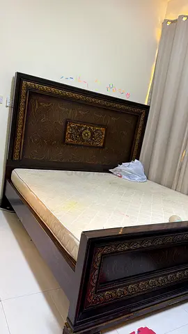 Wooden King Size Bed Frame with Ornate Carved Headboard