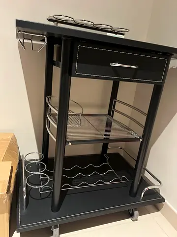 Black kitchen trolley island with storage