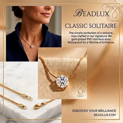 Elegant Solitaire Necklace – 18K Gold Plated, Waterproof
