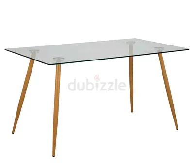Modern Glass Dining Table with Gold Legs - 6 Seater
