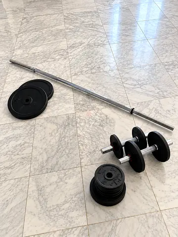 Barbell and Dumbbell Set with Weight Plates - Good Condition