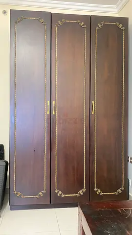 Solid Wood 3-Door Wardrobe with Decorative Trim