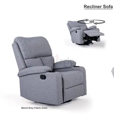 Grey Fabric Recliner Chair with 360° Swivel and Footrest