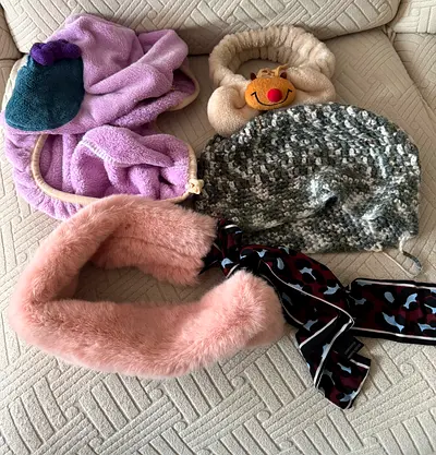 Bundle of women's winter accessories — beret, faux fur collar, headbands