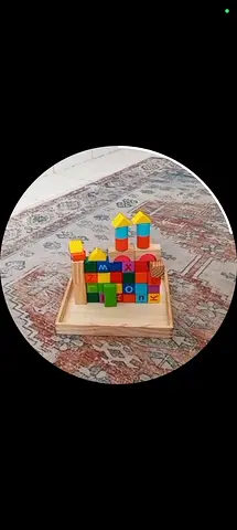 Wooden colorful building blocks set with letters - good condition