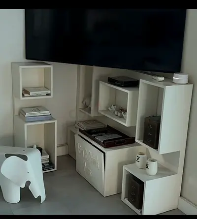 White decorative open storage boxes stand alone