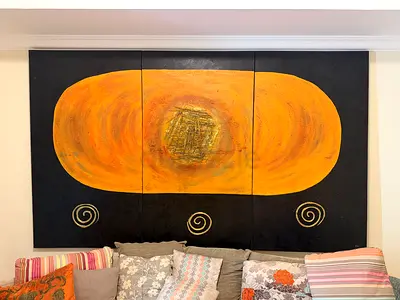 Large 3-Panel Abstract Wall Art Painting in Black and Gold