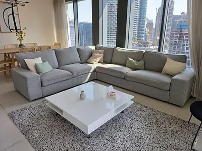 Large L-shaped Grey Fabric Corner Sofa — Comfortable 5-seater